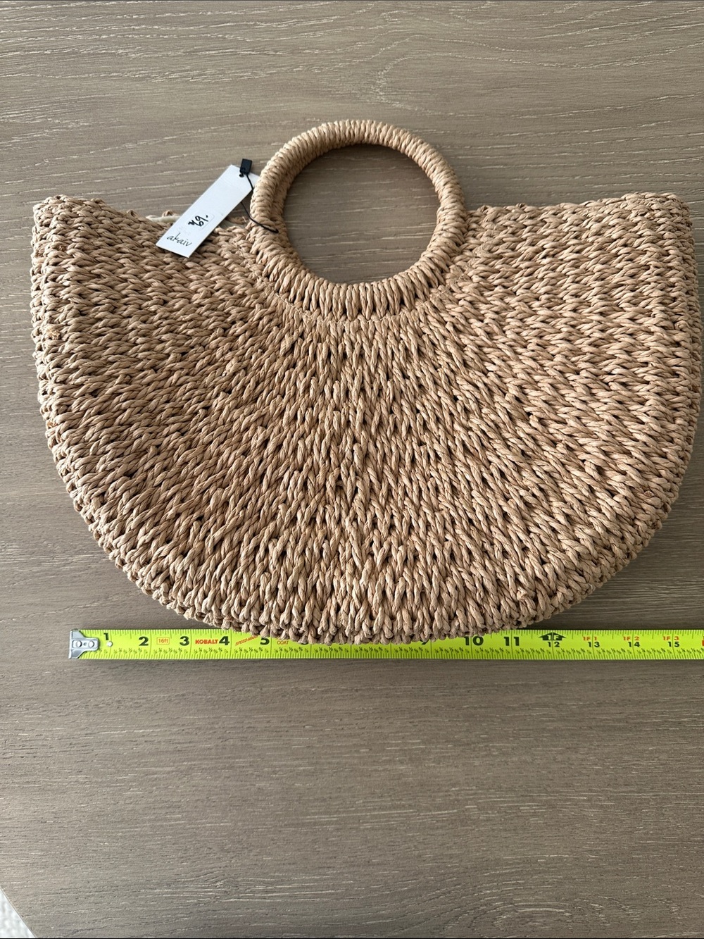 Woven Half-Moon Tote Bag with Round Handles - Natural - Picture 2 of 4